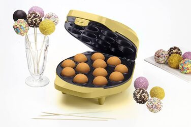 В ретро-дизайні, включаючи Cake-Pop-Butler, виделку та 12 паличок, 700 Вт, колір Рожевий (Cake-pop Maker жовтий)