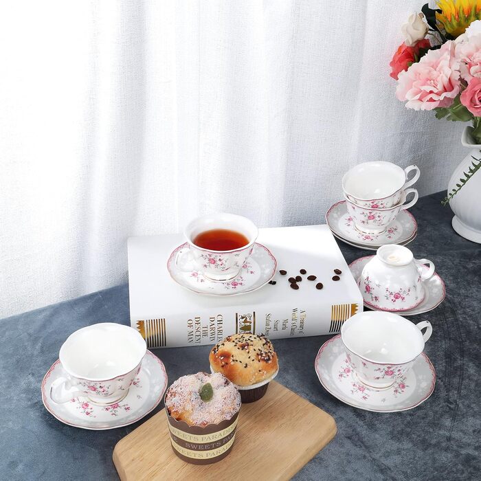 Набір із 6 чашок та блюдець "Рожева троянда" 150 мл fanquare