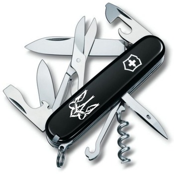 Ніж Victorinox Climber Ukraine 91мм/14функ/чорн /Тризуб готичний біл.