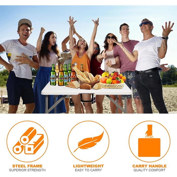 Сложный кемпинговый стол 86 x 86 x 74 см белый Bonnlo