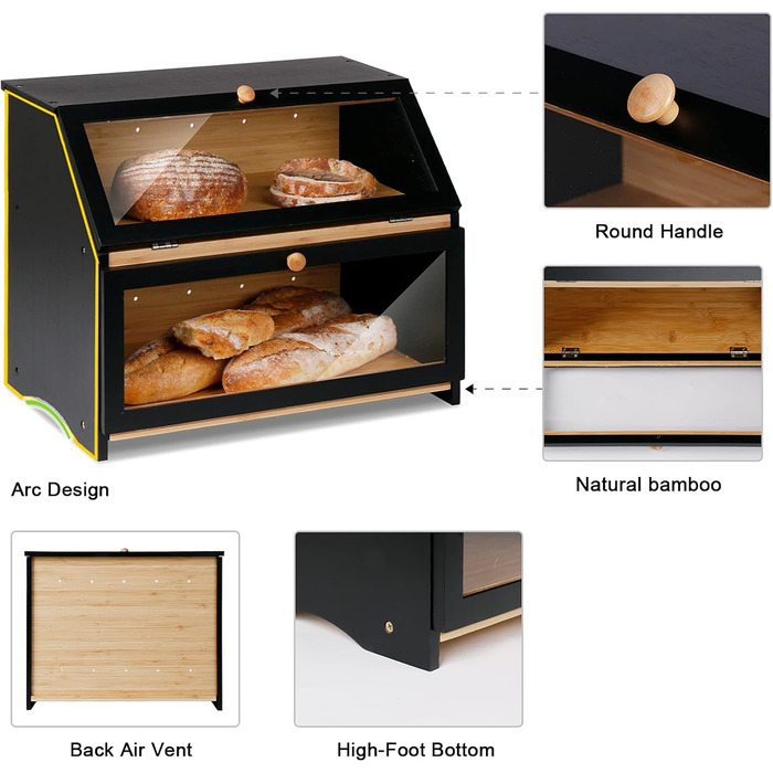 Двухуровневая бамбуковая хлебница 39 x 25 x 32 см, черная Leader Accessories