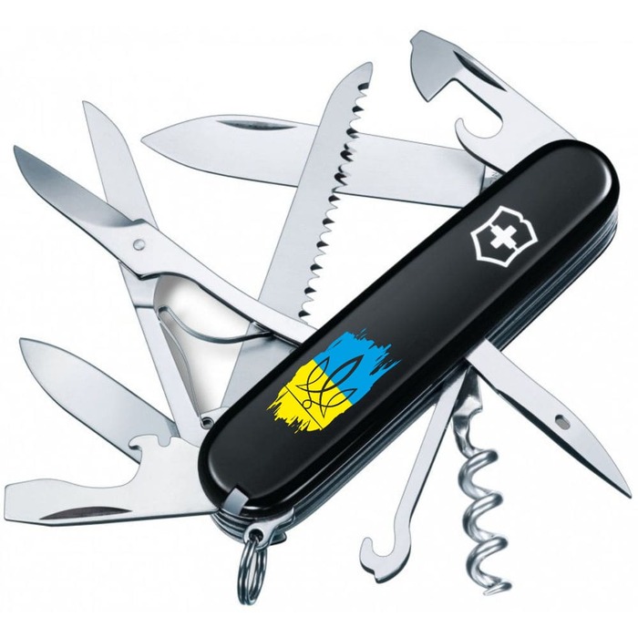 Ніж Victorinox Huntsman Ukraine 91мм/15функ/чорн /Тризуб фігурний на тлі прапора