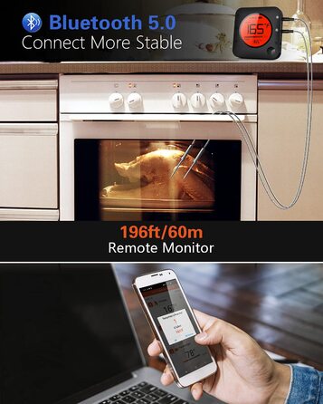 Термометр для гриля BFOUR 100 м Bluetooth, бездротовий термометр для м'яса з 4 зондами з нержавіючої сталі, великий РК-дисплей, термометр для смаження Bluetooth для гриля, коптильні, духовки, барбекю (з 6 зондами)
