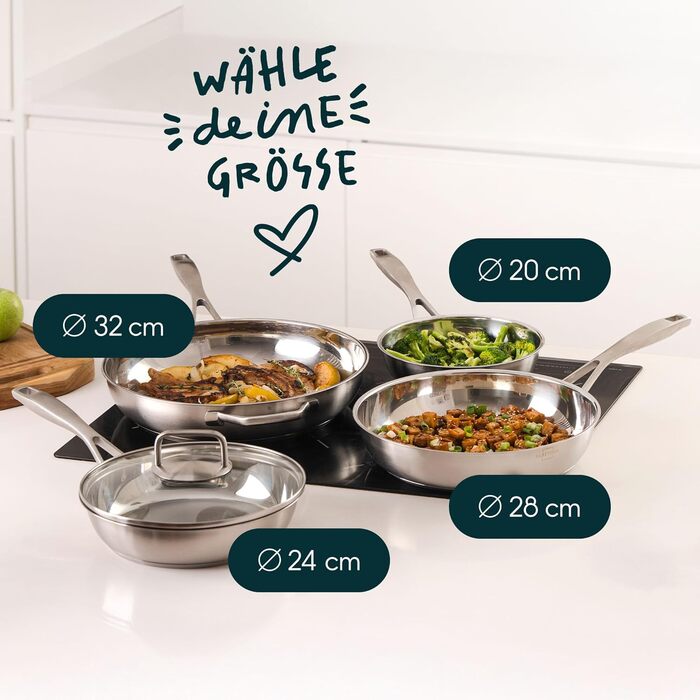 Набір з 4 сковорідок 20, 24, 28 та 32 см, нержавіюча сталь без покриття Silberthal