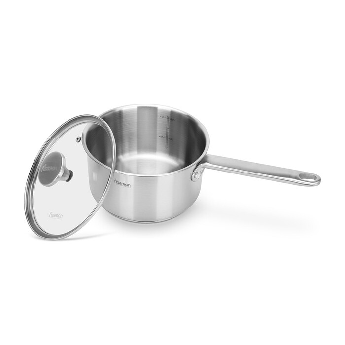 Ковш Fissman MASTER CHEF 18х10 см/2,3 л со стеклянной крышкой нержавеющая сталь (15095)