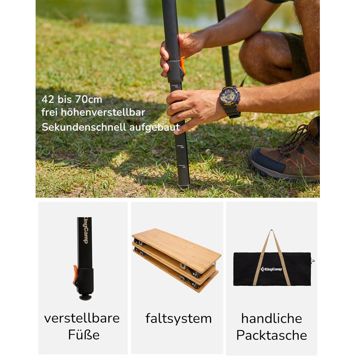 Складний бамбуковий стіл для кемпінгу 100 x 70 см KingCamp