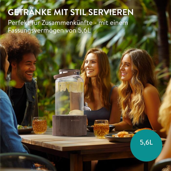 Диспенсер для напоїв скляний з дерев'яною підставкою 5,6 л Navaris