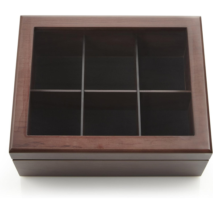 Чайна коробка від Apace Living - Розкішна дерев&39яна коробка для зберігання чаю - 8 відділень для чайних пакетиків - Чайна коробка ручної роботи з віконцем, стійким до подряпин - Елегантна коробка для зберігання чайних пакетиків (горіх, 6 відділень)