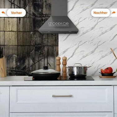 Стінові панелі IZODEKOR під мармур 60x120 см Панель для кухонного фартуха ПВХ-облицювання стін для кухні, ванної кімнати Бризкозахисний екран для кухні Водонепроникний та термостійкий ( панель, новий колір Ice Berg Grey)