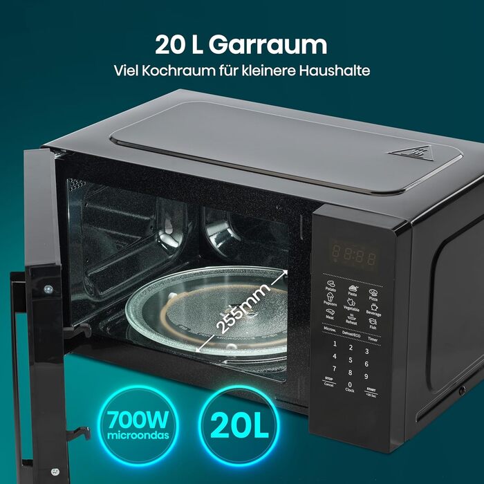 Мікрохвильова піч Hisense H20MOBP1HI / 700 Вт / InverterTech / Керамічне покриття / Преміальне скло / Виготовлена на замовлення, багатофазне приготування / Функція розморожування / 5 рівнів потужності / Блокування від дітей / Чорна (20 л, цифрове керуванн