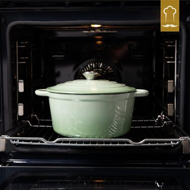 Чавунна жаровня 3,5 л з кришкою 24 см, зелена Chefarone