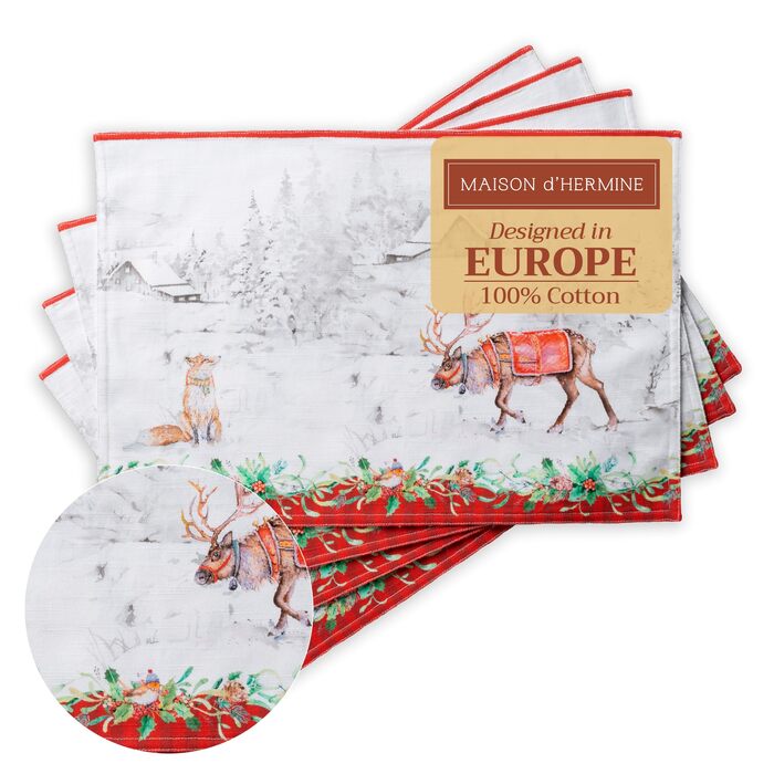 Бавовняні килимки для серветок, набір з 4 шт. , декоративні килимки для серветок, пасхальні килимки, що миються, для свят, вечерь, весни, літа (33 см x 48 см) (05 - Різдвяна традиція), 39Hermine 100