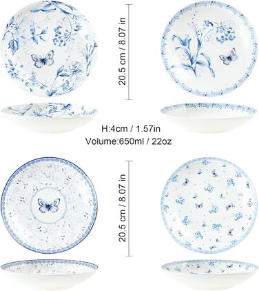 Набор з 4 тарілок 20 см Blue Butterfly fanquare