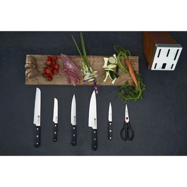 Набір з 5 ножів з ножицями та заточуючим блоком коричневий Gourmet Zwilling