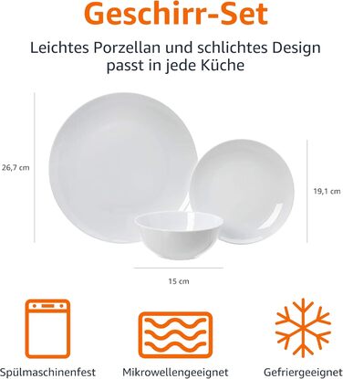 Набір посуду Kitchen-Profi Basics, 18 предметів, для 6 осіб (біле порцелянове купе)