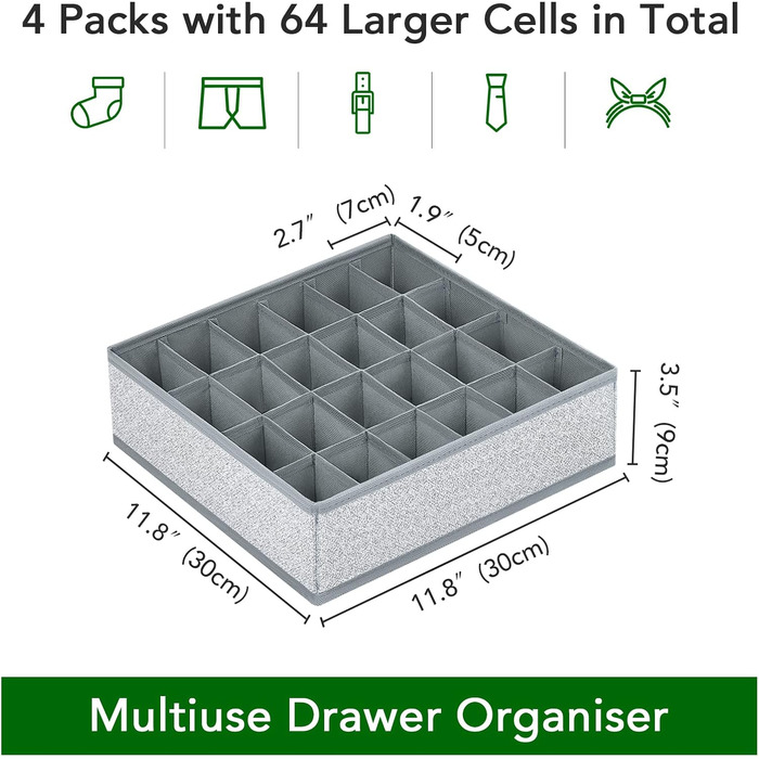 Органайзер для одягу на 24 відділення, набір 4 предмети, текстурований сірий Homsorout