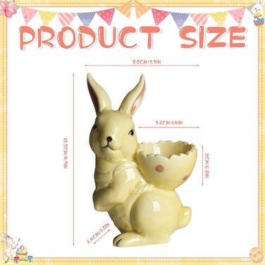 Набір із 2 порцелянових стаканчиків для яєць на Великдень, керамічні стаканчики для яєць у формі кролика, кумедні тарілки у формі пасхальних яєць у формі зайчика, можна мити в посудомийній машині, підставка для варених яєць, великодні подарунки (C жовтий)