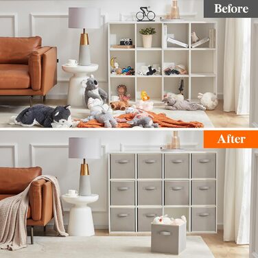 Кубики для хранения, Тканевая коробка для хранения, Нетканые коробки для заказа с ручкой для полки куба, Складная коробка, Хранение одежды, 26,5 X 26,5 X 28 см, светло-серый, 12 шт.