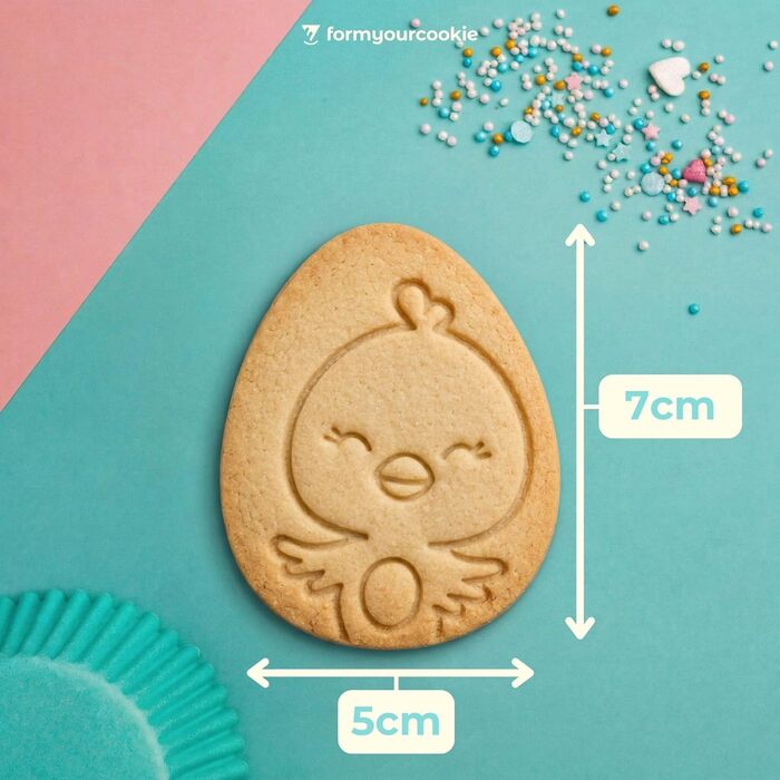 Набір із 3 формочок для пасхального печива, смугастий візерунок у вигляді пасхального яйця, кролик, 2 в 1 зі штампом, 5 x 4 см, можна мити в посудомийній машині, екологічно чистий, стійкий до іржі (пасхальне яйце у формі курчати (7x5 см))