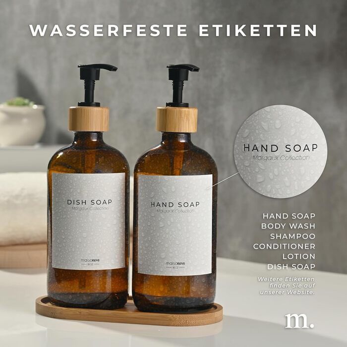 Диспенсер для мила 500 мл, набір 2 предмети на бамбуковій підставці, коричневе скло MaisoNovo