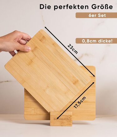 Набір дерев'яних обробних дощок Deco haus з міцної акації 2 см завтовшки - дошки з жолобком для соку - кухонні дерев'яні дошки 40x30, 33x24, 26x18 см - набір дерев'яних дощок (6 шт., бамбук)