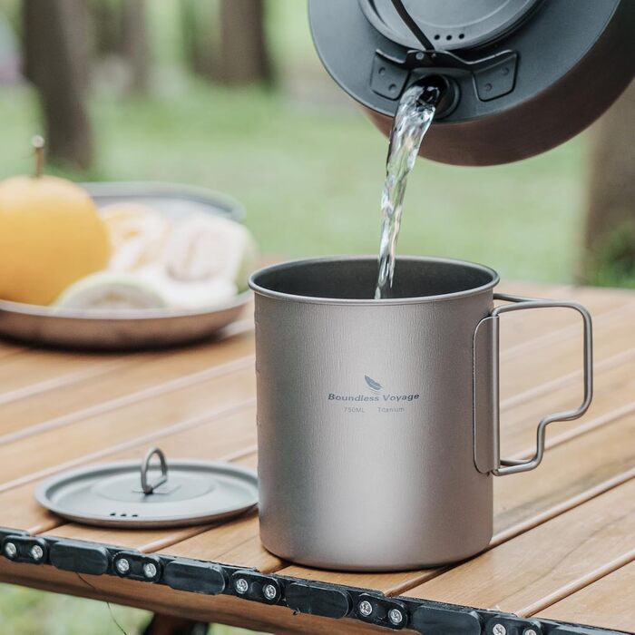 Титановая кружка с крышкой и складной ручкой для кемпинга 750 мл Boundless Voyage