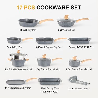 Набір кухонного посуду, 17 предметів, сірий Kitchen Academy