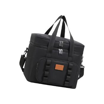 Водонепроникна термосумка для пікніка для кемпінгу, пляжних поїздок, регульований ремінь, містке відділення-холодильник, конструкція для зберігання, ізольовані продукти для використання на свіжому повітрі (чорна)