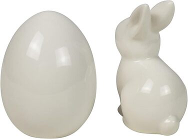 Набір пасхальних яєць та пасхального зайчика Heitmann Deco керамічна пасхальна прикраса з порцеляновим ефектом, для встановлення, біла, приблизно 12,5 x 10,5 x 8 см