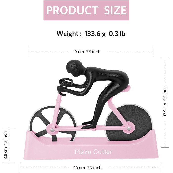 Резак для пиццы в виде велосипедиста с подставкой, розовый KUONIIY