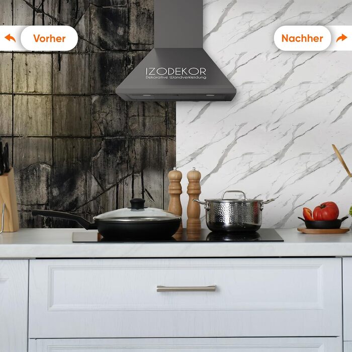 Стінові панелі IZODEKOR під мармур 60x120 см Панель для кухонного фартуха ПВХ-облицювання стін для кухні, ванної кімнати Бризкозахисний екран для кухні Водонепроникний та термостійкий ( панель, новий колір Ice Berg Grey)