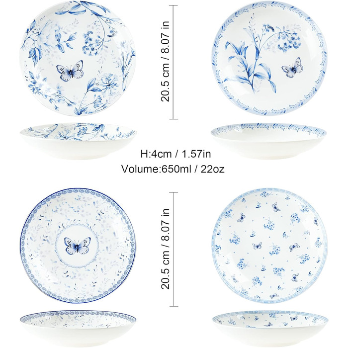 Набор з 4 тарілок 20 см Blue Butterfly fanquare