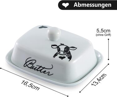 Маслянка з ручкою для 250 г вершкового масла, високоякісна кераміка, білий колір з квітковим та бджолиним візерунком, порцеляна, класична маслянка, маслянка, контейнер для масла, коробка для масла, можна мити в посудомийній машині (коров&39яча голова)