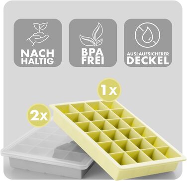 Силіконові формочки для льоду Blumtal, набір з 3 шт. - форма для льоду на 24 кубики з кришкою - силіконова форма для льоду без бісфенолу А - форма для льоду, безпечна для харчових продуктів - сіро-блакитні великі кубики (сірі жовті, великі кубики)