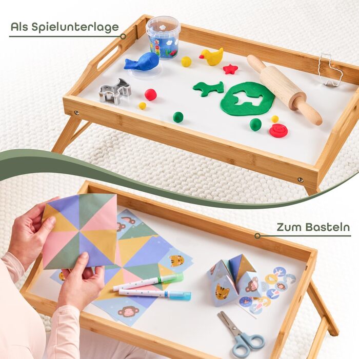 Бамбуковий піднос Blumtal з дерев&39яною підставкою для планшетів/телефонів - Піднос для сніданку для ліжка - Складаний столик для ліжка 50 x 30 x 6 см - Столик для ноутбука для дивана - Міцний піднос для дивана, білий