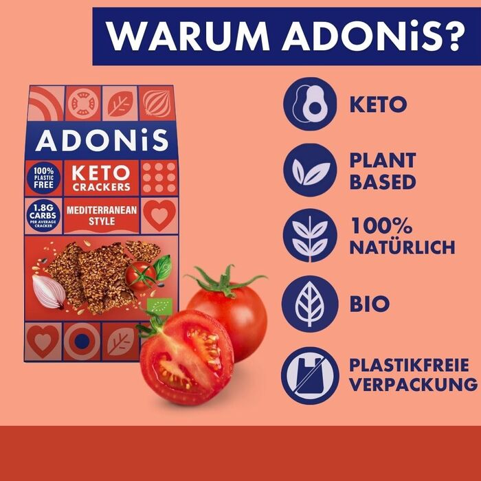 Кето крекеры Средиземноморские, 10 упаковок по 60 г Adonis