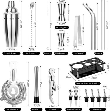 Набор бармена 20 предметов для приготовления коктейлей Cinnani