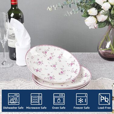 Набір обідніх тарілок fanquare з 4 плоских тарілок з білого порцеляни Ø 275 мм, Royal Vintage, рожеві квіти, для кейтерингу та домашнього використання, обідня тарілка 10,8 дюйма (салатна тарілка 7,9 дюйма)