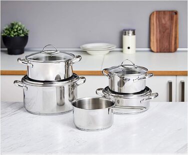 Набір посуду Kitchen-Profi Basics з 11 предметів з нержавіючої сталі для індукції з кришками, сріблястий (9 предметів)