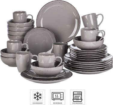 Комбінований сервіз vancasso, набір посуду Navia з кераміки, столовий сервіз із 32 предметів, вінтажний зовнішній вигляд, дизайн природи (набір із 32 предметів, Navia-2)