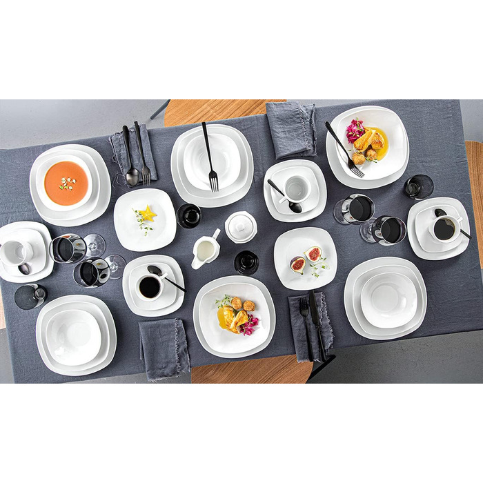 СПІВАЧКА Білий столовий сервіз Bilgola, порцеляновий набір посуду з 30 предметів на 6 персон, набір тарілок округлого дизайну, обідня тарілка (пластівці 6 шт. )