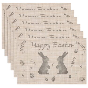 Двосторонні килимки для серветок, що миються, набір із 6 шт. , пасхальні яйця з квітами, прикраса столу з мультяшним кроликом, пасхальні, весняні, бенкетні килимки, декор для святкової вечірки, сезонні килимки, бежевий (світло-коричневий2)