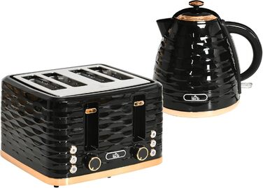 Набір для сніданку HOMCOM Kettle Toaster Set з чайником 1,7 л, тостером на 4 скибочки, 2200 Вт, 7 рівнів підрум&39янення, розморожуванням, розігріванням та піддоном для крихт, термостатом Otter, кремово-білим (чорним)