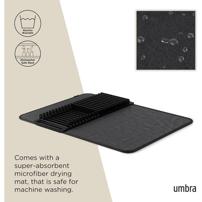 Підставка-сушарка для посуду з килимком 61 х 46 см чорна Udry Umbra