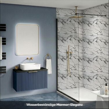 Стінові панелі IZODEKOR під мармур 60x120 см Панель для кухонного фартуха ПВХ-облицювання стін для кухні, ванної кімнати Бризкозахисний екран для кухні Водонепроникний та термостійкий (4 панелі 4 монтажних клею, Arctic Breeze)