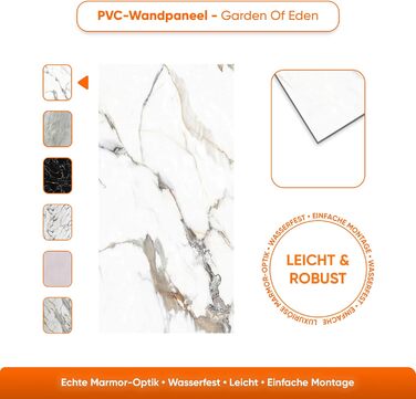 Стінові панелі IZODEKOR під мармур 60x120 см Фартух для кухні ПВХ-облицювання стін для кухні, ванної кімнати Бризкозахисний екран для кухні Водонепроникний та термостійкий (4 панелі, Едемський сад)