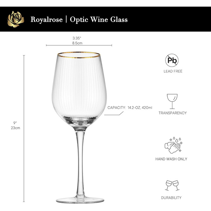 Преміальні келихи для вина 4 шт 411 мл Royalrose