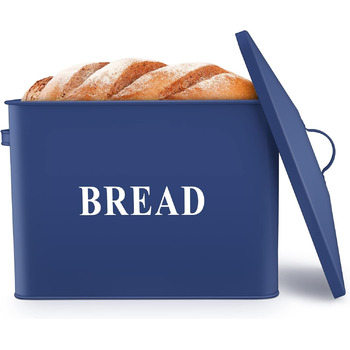 Хлебница Herogo, очень большая металлическая хлебница для кухни, винтажный высокий держатель для хлеба с крышкой, компактный контейнер для хранения хлеба для столешницы, вмещает 2 хлеба, 33 x 24,5 x 19 см (темно-синий)