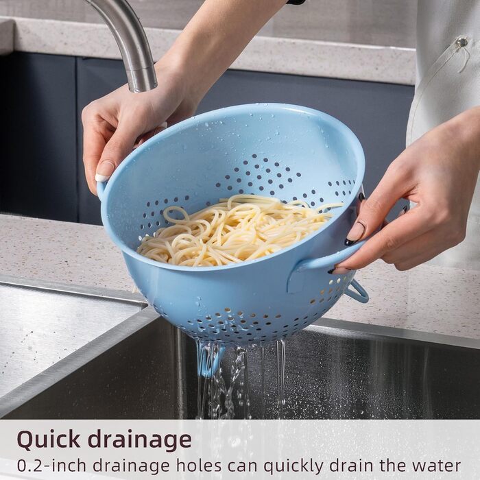 Металеве сито для пасти з подвійними ручками синє beifeier