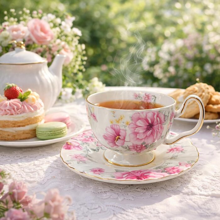 Керамічна чайна чашка з блюдцями та ложками (зима)